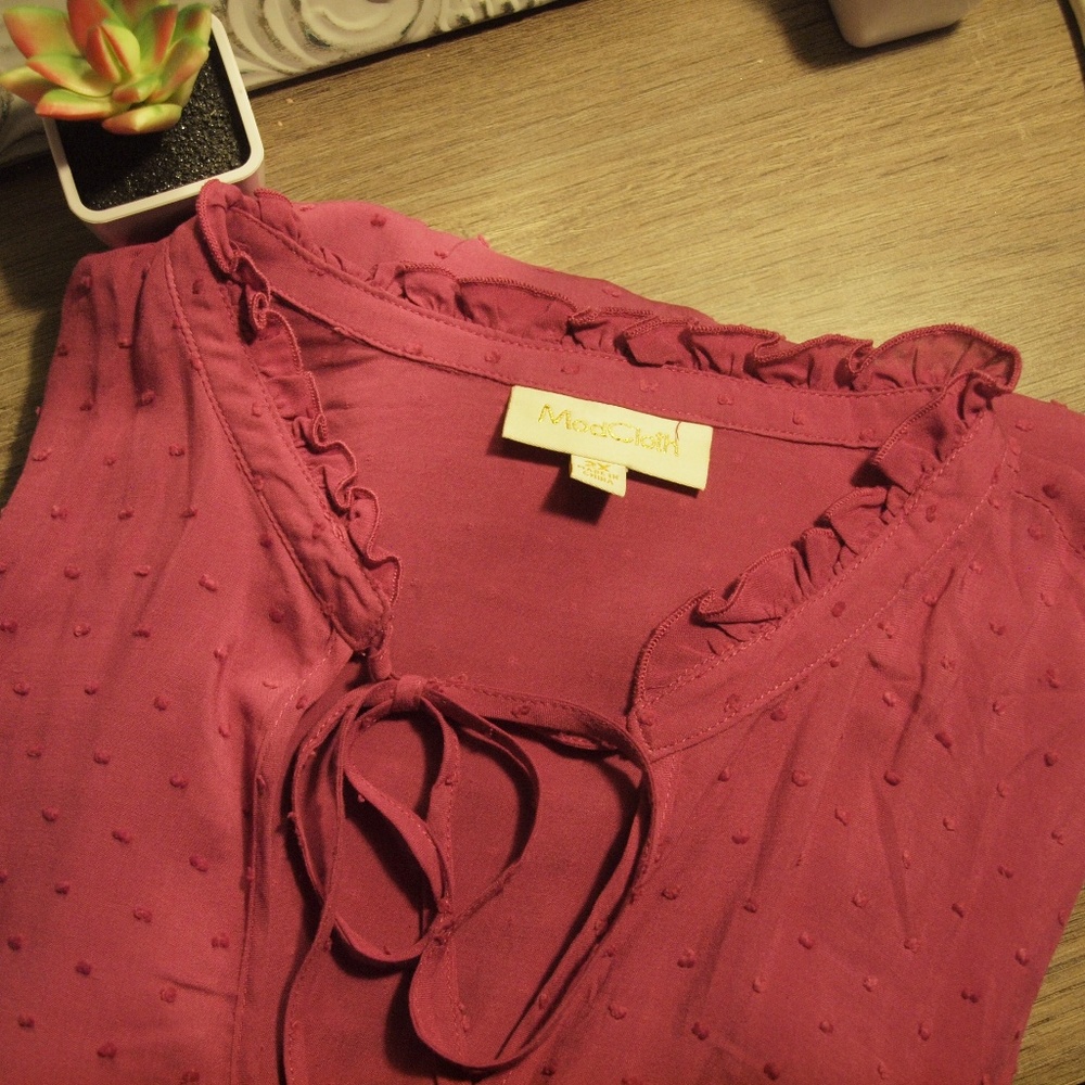 ModCloth 2X Pink Dotted 3/4 Sleeve Blouse